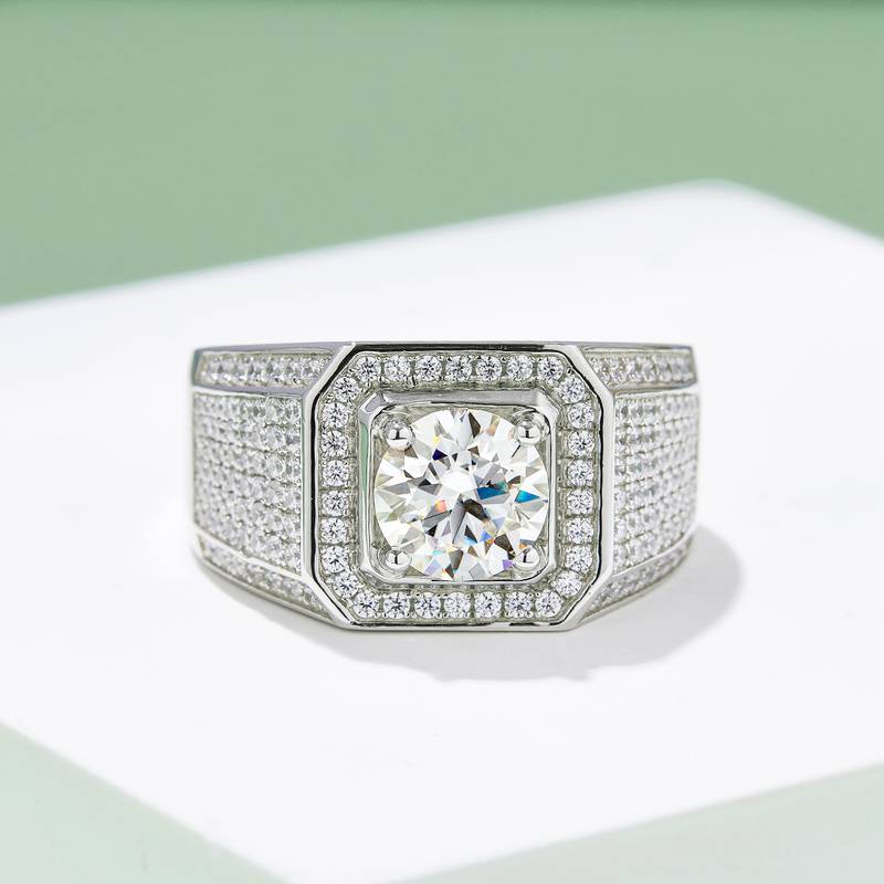 戴军款S925银镀白金MoissaniteMen's Ring2ctD级